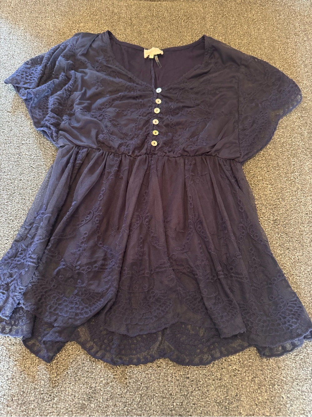 Entro Navy Blue Lace Flutter Sleeve Babydoll Blouse Top Size M - Picture 3 of 8
